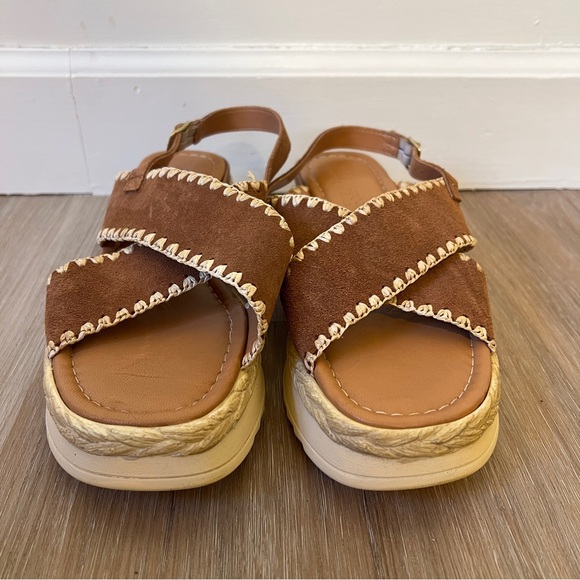 Fabio Maggenti Brown Suede Crochet Raffia Sandals Italy Sz 9 boho platform - Picture 3 of 7